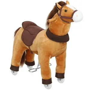 Qaba Ride on Horse for Kids 3-5 Years, 29.5 Inch Height Plush Riding Pony, Walking Horse Animal with Rolling Wheels for Active Play, No Batteries Required, Brown Qaba Ride on Horse for Kids 3-5 Years, 29.5 Inch Height Plush Riding Pony, Walking Horse Animal with Rolling Wheels for Active Play, No Batteries Required, Brown