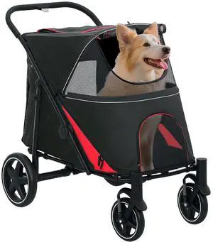PawHut Dog Stroller One-Click Foldable Pet Cat Stroller with Storage Black | for Large Medium Small Dogs up to 66 Lbs. 23.5" in Body Length, Shock Absorption Wheels, Mesh Window, Safety Leash PawHut Dog Stroller One-Click Foldable Pet Cat Stroller with Storage Black | for Large Medium Small Dogs up to 66 Lbs. 23.5" in Body Length, Shock Absorption Wheels, Mesh Window, Safety Leash