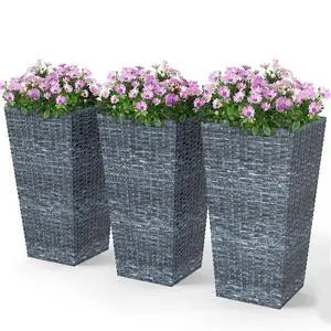 24 in Taper Tall Planters for Outdoor Plants Set of 3, Gray | with Drainage Holes, Rattan Decor Plant Pots, Indoor Outdoor, Front Porch Patio Backyard 24 in Taper Tall Planters for Outdoor Plants Set of 3, Gray | with Drainage Holes, Rattan Decor Plant Pots, Indoor Outdoor, Front Porch Patio Backyard
