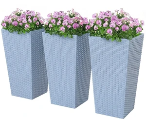 24 in Taper Tall Planters for Outdoor Plants Set of 3, Light Gray | with Drainage Holes, Rattan Decor Plant Pots, Indoor Outdoor, Front Porch Patio Backyard 24 in Taper Tall Planters for Outdoor Plants Set of 3, Light Gray | with Drainage Holes, Rattan Decor Plant Pots, Indoor Outdoor, Front Porch Patio Backyard