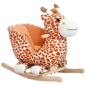Qaba Kids Plush Ride-On Rocking Horse Toy with Song for 18-36 Months Brown | Giraffe Rocking Horse Style Qaba Kids Plush Ride-On Rocking Horse Toy with Song for 18-36 Months Brown | Giraffe Rocking Horse Style