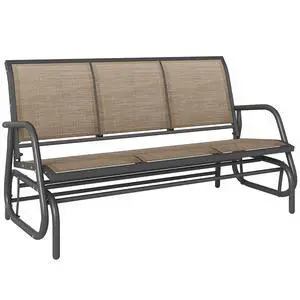 3-Person Patio Glider Bench Outside 3 Seats Light Mixed Brown | Porch Glider Swing, Breathable Mesh Fabric, Metal Frame 3-Person Patio Glider Bench Outside 3 Seats Light Mixed Brown | Porch Glider Swing, Breathable Mesh Fabric, Metal Frame