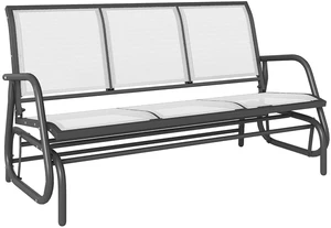 3-Person Patio Glider Bench Outside 3 Seats Cream White | Porch Glider Swing, Breathable Mesh Fabric, Metal Frame 3-Person Patio Glider Bench Outside 3 Seats Cream White | Porch Glider Swing, Breathable Mesh Fabric, Metal Frame