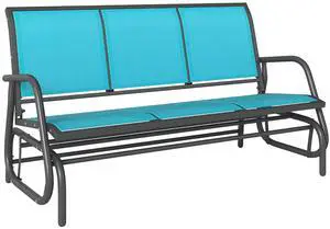 3-Person Patio Glider Bench Outside 3 Seats Blue | Porch Glider Swing, Breathable Mesh Fabric, Metal Frame 3-Person Patio Glider Bench Outside 3 Seats Blue | Porch Glider Swing, Breathable Mesh Fabric, Metal Frame