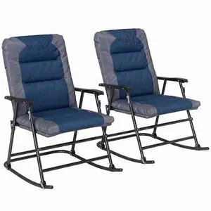 Oversized Folding Rocking Camping Chair Set of 2 Padded Navy Blue | Outdoor Rockers, High Back and Armrests, Portable Outdoor Patio Chairs, Steel Frame, Garden Porch Lawn Oversized Folding Rocking Camping Chair Set of 2 Padded Navy Blue | Outdoor Rockers, High Back and Armrests, Portable Outdoor Patio Chairs, Steel Frame, Garden Porch Lawn