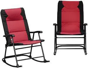 Oversized Folding Rocking Camping Chair Set of 2 Padded Red | Outdoor Rockers, High Back and Armrests, Portable Outdoor Patio Chairs, Steel Frame, Garden Porch Lawn Oversized Folding Rocking Camping Chair Set of 2 Padded Red | Outdoor Rockers, High Back and Armrests, Portable Outdoor Patio Chairs, Steel Frame, Garden Porch Lawn