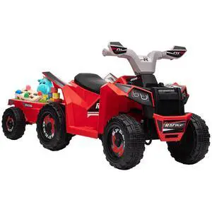 Kids ATV Quad Car with Back Trailer for Ages 18-36 Months 6V Red | Electric Ride On Car, Forward Backward Function, Wear-Resistant Wheels, Ride on Toy Kids ATV Quad Car with Back Trailer for Ages 18-36 Months 6V Red | Electric Ride On Car, Forward Backward Function, Wear-Resistant Wheels, Ride on Toy