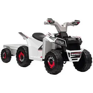 Kids ATV Quad Car with Back Trailer for Ages 18-36 Months 6V White | Electric Ride On Car, Forward Backward Function, Wear-Resistant Wheels, Ride on Toy Kids ATV Quad Car with Back Trailer for Ages 18-36 Months 6V White | Electric Ride On Car, Forward Backward Function, Wear-Resistant Wheels, Ride on Toy
