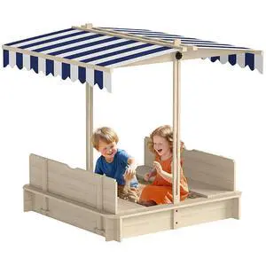 Wooden Sandbox with Lid Canopy for Aged 3-7 47X47 in Natural | Kids Sandbox Outdoor, Foldable Bench Seats, Sand Protection, Bottom Liner Included, Kids Gift Wooden Sandbox with Lid Canopy for Aged 3-7 47X47 in Natural | Kids Sandbox Outdoor, Foldable Bench Seats, Sand Protection, Bottom Liner Included, Kids Gift