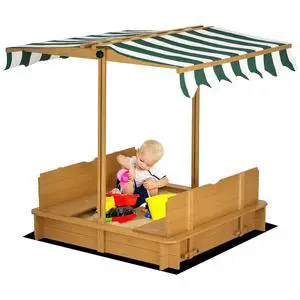Wooden Sandbox with Lid Canopy for Aged 3-7 47X47 in Brown | Kids Sandbox Outdoor, Foldable Bench Seats, Sand Protection, Bottom Liner Included, Kids Gift Wooden Sandbox with Lid Canopy for Aged 3-7 47X47 in Brown | Kids Sandbox Outdoor, Foldable Bench Seats, Sand Protection, Bottom Liner Included, Kids Gift