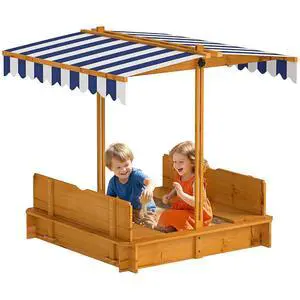 Wooden Sandbox with Lid Canopy for Aged 3-7 47X47 in Red | Kids Sandbox Outdoor, Foldable Bench Seats, Sand Protection, Bottom Liner Included, Kids Gift Wooden Sandbox with Lid Canopy for Aged 3-7 47X47 in Red | Kids Sandbox Outdoor, Foldable Bench Seats, Sand Protection, Bottom Liner Included, Kids Gift