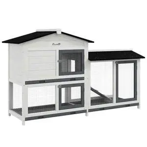 PawHut 62" Rabbit Hutch with Run Area for Rabbits, Chickens, White | Wooden Bunny Hutch, Guinea Pig Cage, Small Animal Enclosure, Removable Tray, Asphalt Roof, Lockable Doors, Ramp for Ducks PawHut 62" Rabbit Hutch with Run Area for Rabbits, Chickens, White | Wooden Bunny Hutch, Guinea Pig Cage, Small Animal Enclosure, Removable Tray, Asphalt Roof, Lockable Doors, Ramp for Ducks