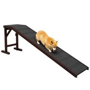 PawHut Dog Ramp for Bed, Pet Ramp for Dogs with Non-Slip Carpet and Top Platform, 74" x 16" x 25", Brown | Pet Ramp for Bed, Top Platform PawHut Dog Ramp for Bed, Pet Ramp for Dogs with Non-Slip Carpet and Top Platform, 74" x 16" x 25", Brown | Pet Ramp for Bed, Top Platform