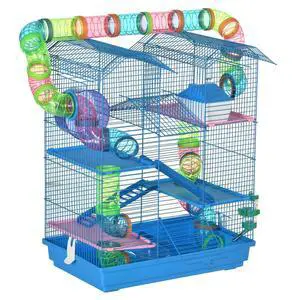 PawHut 18.5" 5 Tier Hamster Cage with Tubes and Tunnels, Small Animal Cage, Rat Gerbil Cage with Water Bottle, Food Dish, Exercise Wheel, Blue PawHut 18.5" 5 Tier Hamster Cage with Tubes and Tunnels, Small Animal Cage, Rat Gerbil Cage with Water Bottle, Food Dish, Exercise Wheel, Blue
