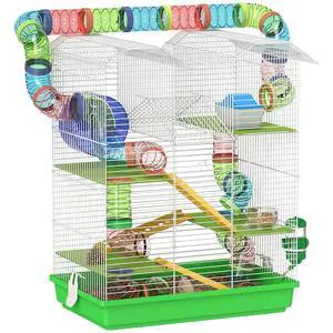 PawHut 18.5" 5 Tier Hamster Cage with Tubes and Tunnels, Green | Small Animal Cage, Rat Gerbil Habitat, Water Bottle, Food Dish, Exercise Wheel PawHut 18.5" 5 Tier Hamster Cage with Tubes and Tunnels, Green | Small Animal Cage, Rat Gerbil Habitat, Water Bottle, Food Dish, Exercise Wheel