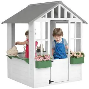 Outdoor Playhouse Wooden Kids Playhouse with Working Door White | Windows, Kids Cottage, Flowers Pot Holder, Backyard Garden Indoor Playroom, Imaginative Play, Gift for Ages 3-8 Outdoor Playhouse Wooden Kids Playhouse with Working Door White | Windows, Kids Cottage, Flowers Pot Holder, Backyard Garden Indoor Playroom, Imaginative Play, Gift for Ages 3-8