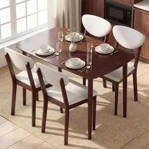 5-Piece Dining Table Set for 4 with Solid Wood Frame, Cream White | Kitchen Table and Chairs, Padded Seats and Backrests, Solid Wood Frame, for Small Space, Dining Room, Living Room 5-Piece Dining Table Set for 4 with Solid Wood Frame, Cream White | Kitchen Table and Chairs, Padded Seats and Backrests, Solid Wood Frame, for Small Space, Dining Room, Living Room