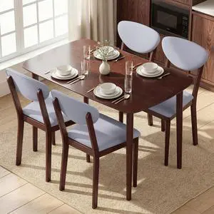 5-Piece Dining Table Set for 4 with Solid Wood Frame, Light Gray | Kitchen Table and Chairs, Padded Seats and Backrests, Solid Wood Frame, for Small Space, Dining Room, Living Room 5-Piece Dining Table Set for 4 with Solid Wood Frame, Light Gray | Kitchen Table and Chairs, Padded Seats and Backrests, Solid Wood Frame, for Small Space, Dining Room, Living Room