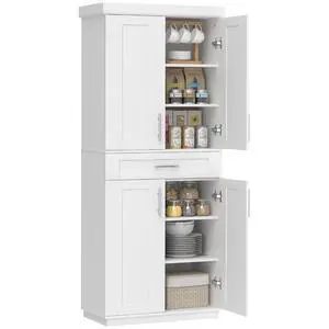 72" Kitchen Pantry Cabinet Freestanding Storage Cabinet White | 4 Doors, Drawer, 3 Adjustable Shelves, for Dining Room 72" Kitchen Pantry Cabinet Freestanding Storage Cabinet White | 4 Doors, Drawer, 3 Adjustable Shelves, for Dining Room