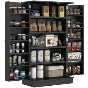 41" Kitchen Pantry Storage Cabinet 12 Door Shelves Black | Freestanding Kitchen Cabinet, 2 Doors, 5-Tier Shelving, Adjustable Shelves 41" Kitchen Pantry Storage Cabinet 12 Door Shelves Black | Freestanding Kitchen Cabinet, 2 Doors, 5-Tier Shelving, Adjustable Shelves