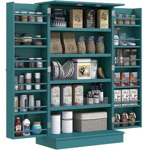 41" Kitchen Pantry Storage Cabinet 12 Door Shelves Double Doors Blue | Freestanding Kitchen Cabinet, 2 Doors, 5-Tier Shelving, Adjustable Shelves 41" Kitchen Pantry Storage Cabinet 12 Door Shelves Double Doors Blue | Freestanding Kitchen Cabinet, 2 Doors, 5-Tier Shelving, Adjustable Shelves