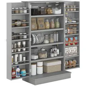 41" Kitchen Pantry Storage Cabinet 12 Door Shelves Double Doors Gray | Freestanding Kitchen Cabinet, 2 Doors, 5-Tier Shelving, Adjustable Shelves 41" Kitchen Pantry Storage Cabinet 12 Door Shelves Double Doors Gray | Freestanding Kitchen Cabinet, 2 Doors, 5-Tier Shelving, Adjustable Shelves