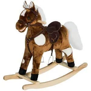 Qaba Ride-On Rocking Horse Chair Toy with Nursery Rhyme Music Dark Brown | Kids, Metal Plush Qaba Ride-On Rocking Horse Chair Toy with Nursery Rhyme Music Dark Brown | Kids, Metal Plush