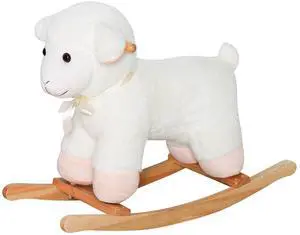 Qaba Lamb Rocking Horse Sheep Stuffed Animal Ride On Rocker for Kids White | Nursery, Wooden Plush Qaba Lamb Rocking Horse Sheep Stuffed Animal Ride On Rocker for Kids White | Nursery, Wooden Plush