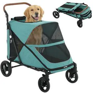 PawHut Dog Stroller for Large Dogs One-Click 4 Wheel Mesh Window Teal | Folding Large Pet Stroller Wagon for Multiple Pets, All-Terrain Spring Suspension, 8-Position Adjustable Handle, Up to 66 LBS PawHut Dog Stroller for Large Dogs One-Click 4 Wheel Mesh Window Teal | Folding Large Pet Stroller Wagon for Multiple Pets, All-Terrain Spring Suspension, 8-Position Adjustable Handle, Up to 66 LBS