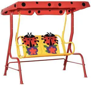 Kids Patio Swing 2-Seater Adjustable Canopy Safety Belt Red | Outdoor, Monkey Pattern Hanging Swing Bench, Garden Backyard Kids Patio Swing 2-Seater Adjustable Canopy Safety Belt Red | Outdoor, Monkey Pattern Hanging Swing Bench, Garden Backyard