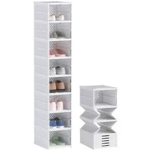 8 Pack Foldable Shoe Organizer Plastic Fit up to US Size 10 White | No Assembly, Stackable Shoe Storage Box, Clear Door, Space Saving 8 Pack Foldable Shoe Organizer Plastic Fit up to US Size 10 White | No Assembly, Stackable Shoe Storage Box, Clear Door, Space Saving