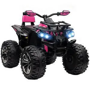 12V Ride on ATV with Four-Wheel Suspension, 5 MPH Max, Pink | 4 Wheeler, Electric Quad, Dual Motors, Soft Start, Treaded Tires, Backrest, Music, USB, MP3, LED Lights for Boys Girls 12V Ride on ATV with Four-Wheel Suspension, 5 MPH Max, Pink | 4 Wheeler, Electric Quad, Dual Motors, Soft Start, Treaded Tires, Backrest, Music, USB, MP3, LED Lights for Boys Girls