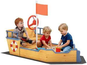 Wooden Kids Sandbox Ship-Shape Outdoor Sandboat Natural Wood | Canopy, Bench Seats, Storage, Non-Woven Fabric Cloth, Backyard, Lawn Wooden Kids Sandbox Ship-Shape Outdoor Sandboat Natural Wood | Canopy, Bench Seats, Storage, Non-Woven Fabric Cloth, Backyard, Lawn