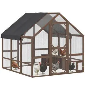 PawHut Large Wooden Chicken Coop for 8-10 Hens 83" x 73" x 73" Dark Brown | Walk-In Chicken Run, Waterproof Cover, Nesting Boxes and Perch, Outdoor Poultry Cage Rabbit Hutch for Backyard PawHut Large Wooden Chicken Coop for 8-10 Hens 83" x 73" x 73" Dark Brown | Walk-In Chicken Run, Waterproof Cover, Nesting Boxes and Perch, Outdoor Poultry Cage Rabbit Hutch for Backyard