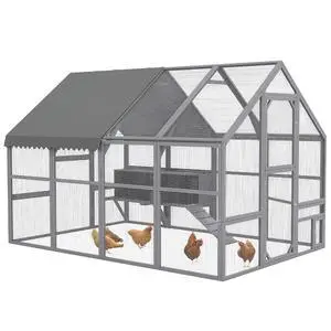 PawHut Large Wooden Chicken Coop for 8-12 Hens 110.2" x 73" x 74" Gray | Walk-In Chicken Run, Waterproof Cover, Nesting Boxes and Perch, Outdoor Poultry Cage Rabbit Hutch for Backyard PawHut Large Wooden Chicken Coop for 8-12 Hens 110.2" x 73" x 74" Gray | Walk-In Chicken Run, Waterproof Cover, Nesting Boxes and Perch, Outdoor Poultry Cage Rabbit Hutch for Backyard
