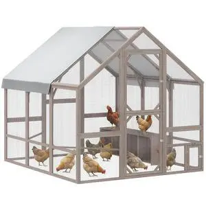 PawHut Large Wooden Chicken Coop for 8-10 Hens 83" x 73" x 73" Light Brown | Walk-In Chicken Run, Waterproof Cover, Nesting Boxes and Perch, Outdoor Poultry Cage Rabbit Hutch for Backyard PawHut Large Wooden Chicken Coop for 8-10 Hens 83" x 73" x 73" Light Brown | Walk-In Chicken Run, Waterproof Cover, Nesting Boxes and Perch, Outdoor Poultry Cage Rabbit Hutch for Backyard