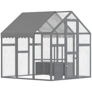 PawHut Large Wooden Chicken Coop for 6-8 Hens 66" x 72" x 72" Gray | Walk-In Chicken Run, Waterproof Cover, Nesting Boxes and Perch, Outdoor Poultry Cage Rabbit Hutch for Backyard PawHut Large Wooden Chicken Coop for 6-8 Hens 66" x 72" x 72" Gray | Walk-In Chicken Run, Waterproof Cover, Nesting Boxes and Perch, Outdoor Poultry Cage Rabbit Hutch for Backyard