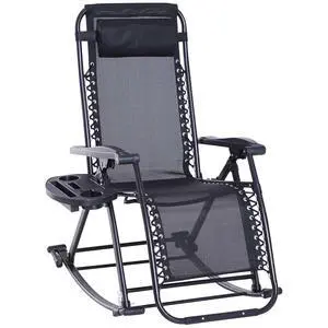 Outdoor Rocking Chairs Zero Gravity Lounge Rocker Black | Foldable Reclining, Pillow Included, Cup & Phone Holder, Combo Design, Folding Legs Outdoor Rocking Chairs Zero Gravity Lounge Rocker Black | Foldable Reclining, Pillow Included, Cup & Phone Holder, Combo Design, Folding Legs