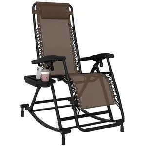 Outdoor Rocking Chairs Zero Gravity Lounge Rocker Brown | Foldable Reclining, Pillow Included, Cup & Phone Holder, Combo Design, Folding Legs Outdoor Rocking Chairs Zero Gravity Lounge Rocker Brown | Foldable Reclining, Pillow Included, Cup & Phone Holder, Combo Design, Folding Legs