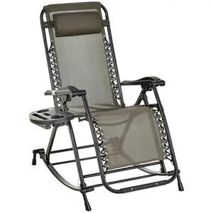 Outdoor Rocking Chairs Zero Gravity Lounge Rocker Gray | Foldable Reclining, Pillow Included, Cup & Phone Holder, Combo Design, Folding Legs Outdoor Rocking Chairs Zero Gravity Lounge Rocker Gray | Foldable Reclining, Pillow Included, Cup & Phone Holder, Combo Design, Folding Legs