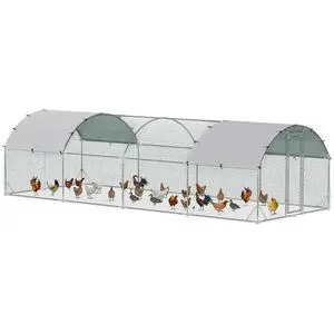 PawHut 9.2' x 24.9' x 6.5' Large Chicken Coop Metal Chicken Run Fence Cage | 210D Waterproof and Anti-UV Cover, Dome Shaped Walk in Hen House, Outdoor and Yard Farm Use, 1" Tube Diameter PawHut 9.2' x 24.9' x 6.5' Large Chicken Coop Metal Chicken Run Fence Cage | 210D Waterproof and Anti-UV Cover, Dome Shaped Walk in Hen House, Outdoor and Yard Farm Use, 1" Tube Diameter