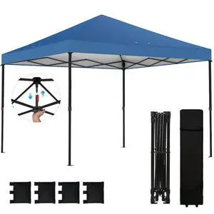 10 x 10 ft Pop Up Canopy Tent One Push Easy Setup, Dark Blue | Outdoor Portable Instant Canopy Shelter, Wheeled Carry Bag, Sandbags, Adjustable Height, Parties, Events 10 x 10 ft Pop Up Canopy Tent One Push Easy Setup, Dark Blue | Outdoor Portable Instant Canopy Shelter, Wheeled Carry Bag, Sandbags, Adjustable Height, Parties, Events