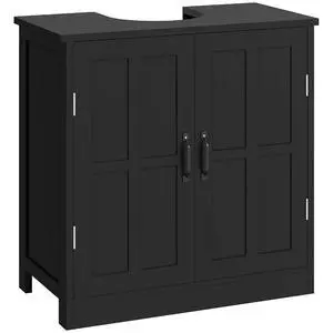 kleankin Pedestal Sink Storage Cabinet with 2 Doors Adjustable Shelf Black | Under Sink Cabinet, Bathroom Vanity, U-Shape Cut-out kleankin Pedestal Sink Storage Cabinet with 2 Doors Adjustable Shelf Black | Under Sink Cabinet, Bathroom Vanity, U-Shape Cut-out