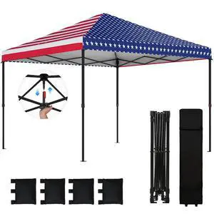 10 x 10 ft Pop Up Canopy Tent One Push Easy Setup, American Flag | Outdoor Portable Instant Canopy Shelter, Wheeled Carry Bag, Sandbags, Adjustable Height, Parties, Events 10 x 10 ft Pop Up Canopy Tent One Push Easy Setup, American Flag | Outdoor Portable Instant Canopy Shelter, Wheeled Carry Bag, Sandbags, Adjustable Height, Parties, Events