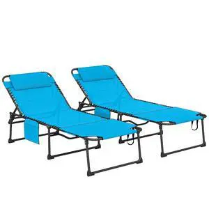 2 Piece Folding Chaise Lounge Outdoor w/Face Hole Blue | 5-Level Reclining Back, Foldable, Tanning Chair, Face Hole, Side Pocket, Headrest, for Outside, Beach Yard Patio, Adults 2 Piece Folding Chaise Lounge Outdoor w/Face Hole Blue | 5-Level Reclining Back, Foldable, Tanning Chair, Face Hole, Side Pocket, Headrest, for Outside, Beach Yard Patio, Adults