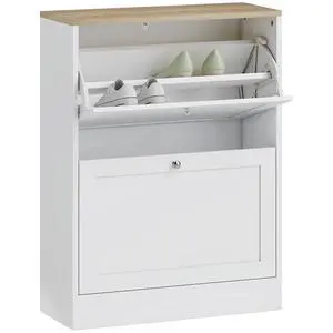 Shoe Storage Cabinet with 2 Flip Drawers, Adjustable Shelves, White | Wooden Freestanding Shoe Organizer, Narrow Design, Entryway, Hallway Shoe Storage Cabinet with 2 Flip Drawers, Adjustable Shelves, White | Wooden Freestanding Shoe Organizer, Narrow Design, Entryway, Hallway