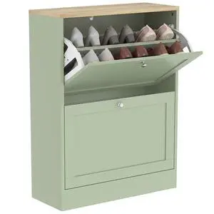 Shoe Storage Cabinet with 2 Flip Drawers Wooden Shoe Organizer Green | Freestanding Design, Adjustable Shelves, for Entryway, Hallway Shoe Storage Cabinet with 2 Flip Drawers Wooden Shoe Organizer Green | Freestanding Design, Adjustable Shelves, for Entryway, Hallway