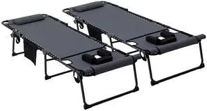 2 Piece Folding Chaise Lounge Outdoor w/Face Hole Gray | 5-Level Reclining Back, Foldable, Tanning Chair, Face Hole, Side Pocket, Headrest, for Outside, Beach Yard Patio, Adults 2 Piece Folding Chaise Lounge Outdoor w/Face Hole Gray | 5-Level Reclining Back, Foldable, Tanning Chair, Face Hole, Side Pocket, Headrest, for Outside, Beach Yard Patio, Adults