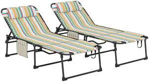 2 Piece Folding Chaise Lounge Outdoor w/Face Hole Rainbow Striped | 5-Level Reclining Back, Foldable, Tanning Chair, Face Hole, Side Pocket, Headrest, for Outside, Beach Yard Patio, Adults 2 Piece Folding Chaise Lounge Outdoor w/Face Hole Rainbow Striped | 5-Level Reclining Back, Foldable, Tanning Chair, Face Hole, Side Pocket, Headrest, for Outside, Beach Yard Patio, Adults