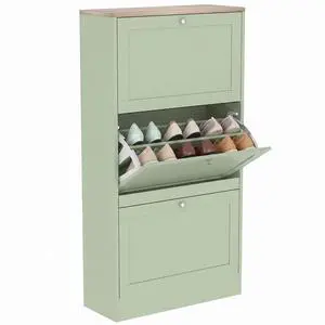 Modern Shoe Storage Cabinet with 3 Flip Drawers, Wooden Freestanding Shoe Cabinet with Adjustable Shelves, 12-18 Pairs, for Entryway, Hallway, Green Modern Shoe Storage Cabinet with 3 Flip Drawers, Wooden Freestanding Shoe Cabinet with Adjustable Shelves, 12-18 Pairs, for Entryway, Hallway, Green